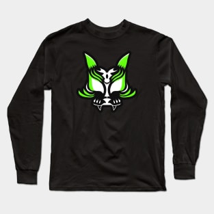 Dark Kitsune Face - Lime Long Sleeve T-Shirt